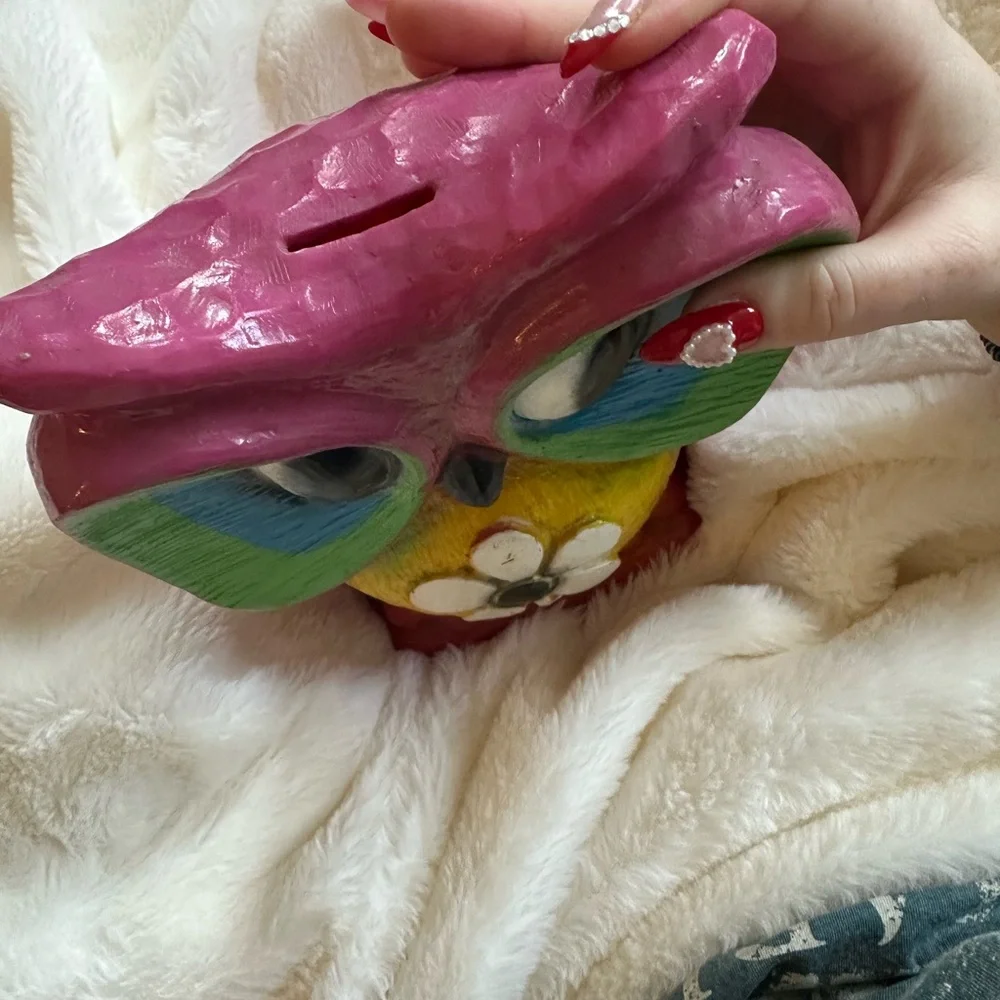 Colorful Owl Figurine with Flower